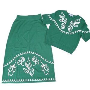 PEARL By Lela Rose Kelly Green Floral Embroidered Midi Skirt Set XS